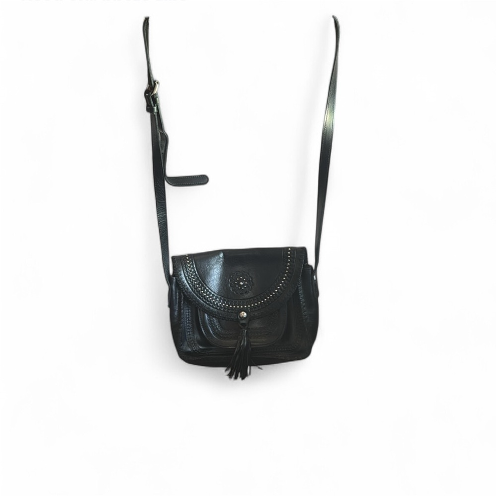 Patricia Nash Elegant Black Leather Crossbody Purse Fringe Western Bohemian Bag - Picture 4 of 8